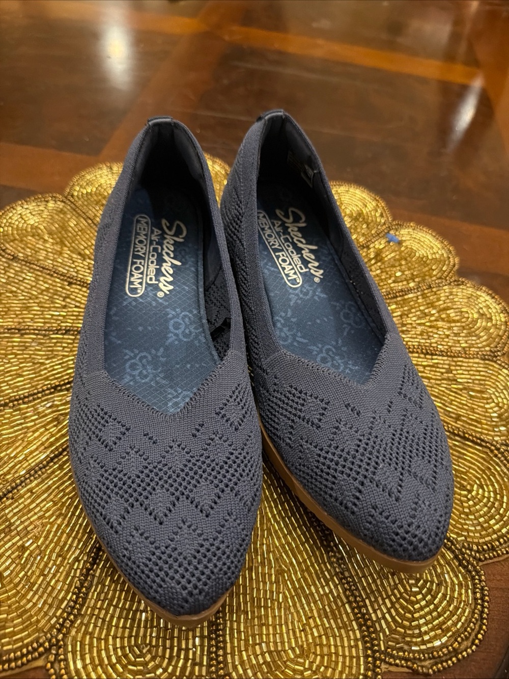 Skechers Dark Blue Knit Pointed-Toe Slip-Ons